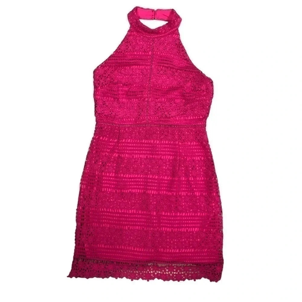 Available by Angela Design NWT Halter‎ Hot Pink Lace Dress Women’s Medium